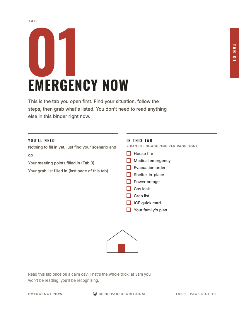 Tab 1 divider: Emergency Now
