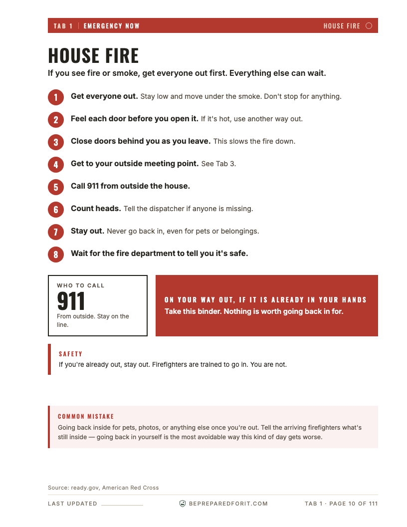 House fire first-10-minutes action page
