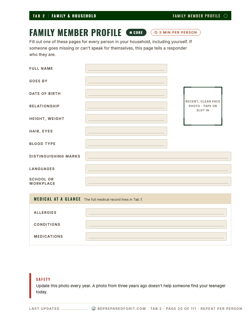 Family member profile page
