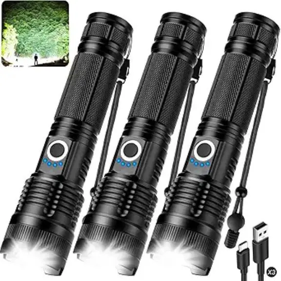 3 Pack Rechargeable LED Flashlight 99,000LM (L-3P)