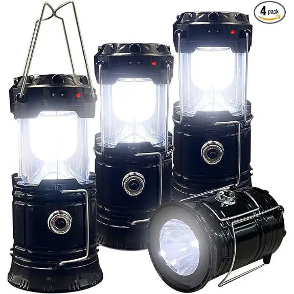 Collapsible Portable LED Camping Lantern 4-Pack Solar USB Rechargeable