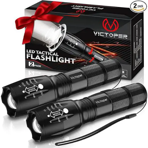 Victoper LED Flashlight 2 Pack Tactical Torch Waterproof