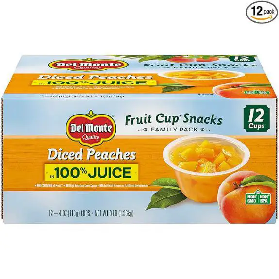 DEL MONTE Diced Peaches FRUIT CUP Snacks in 100% Fruit Juice 12 Pack 4 oz