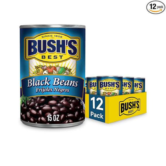 BUSH'S BEST Canned Black Beans 15 oz (12-Pack)