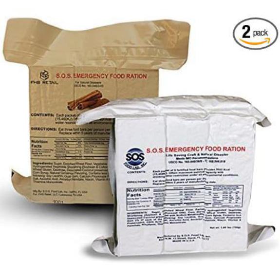 S.O.S. Rations Emergency 3600 Calorie Food Bar (Cinnamon + Coconut 2 Pack)